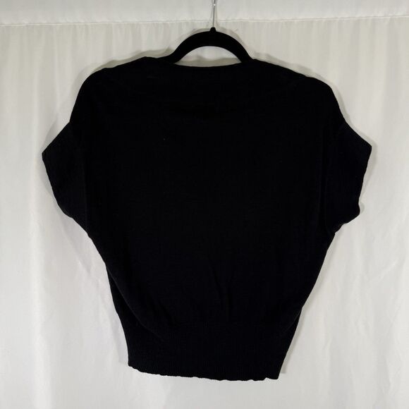 New Cache Sweater Women's Large Black V Neck Short Sleeve Flax Cotton $78 - Picture 6 of 6